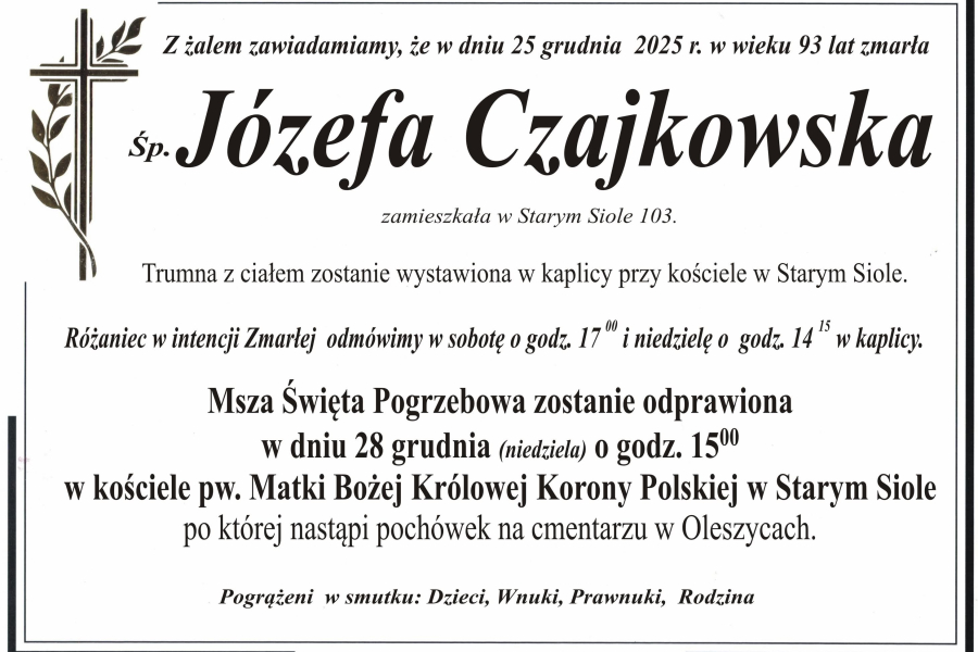 Zmarła Józefa Czajkowska [93 lata]