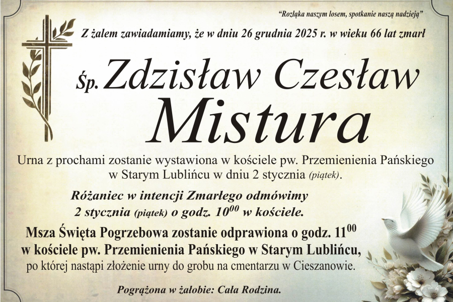 Zmarł Zdzisław Czesław Mistura [66 lat]