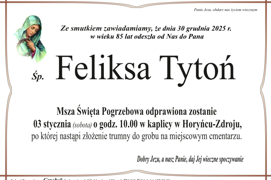 Zmarła Feliksa Tytoń [85 lat]