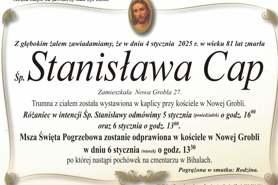 Zmarła Stanisława Cap [81 lat]