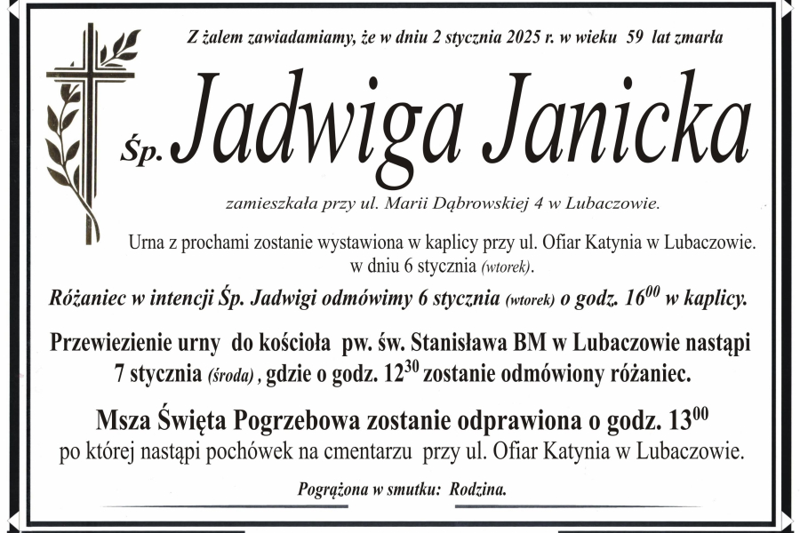 Zmarła Jadwiga Janicka [59 lat]