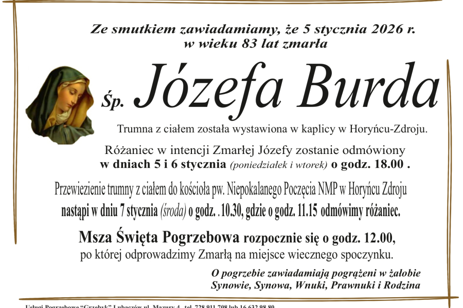 Zmarła Józefa Burda [83 lata]