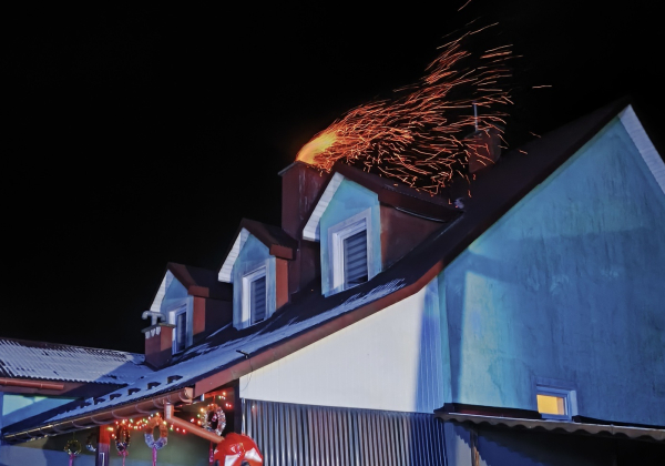 Słup iskier nad domem. Pożar sadzy w kominie w Baszni Dolnej [ZDJĘCIA]