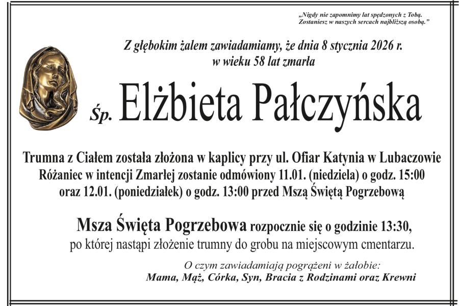 Zmarła Elżbieta Pałczyńska [58 lat]