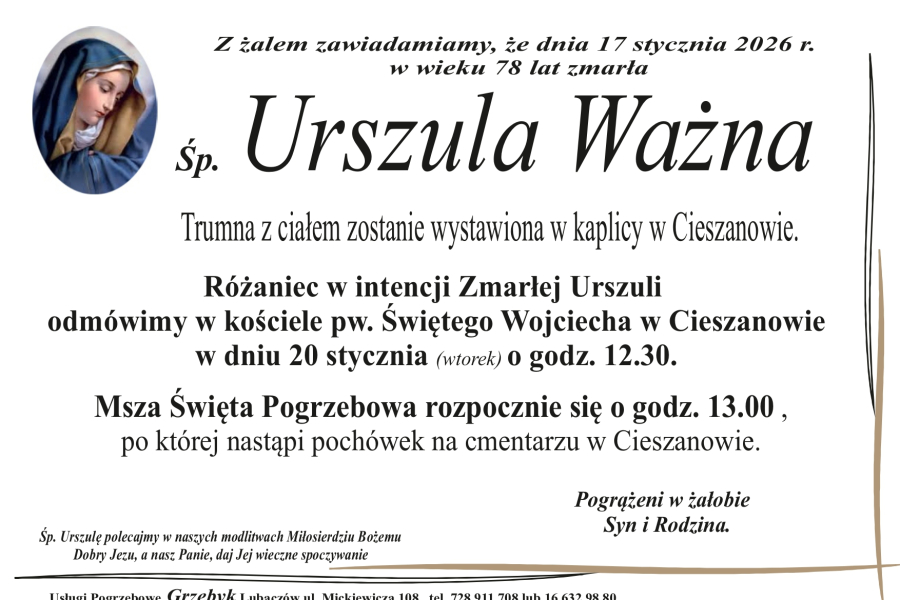 Zmarła Urszula Ważna [78 lat]