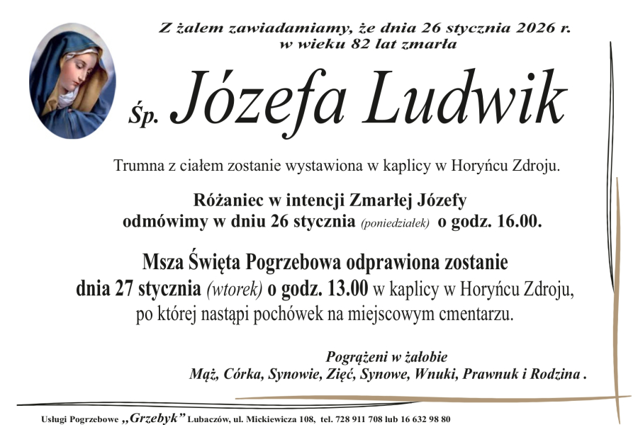 Zmarła Józefa Ludwik [82 lata]