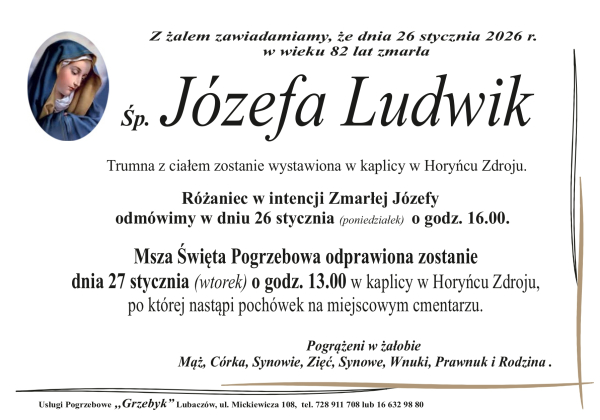 Zmarła Józefa Ludwik [82 lata]