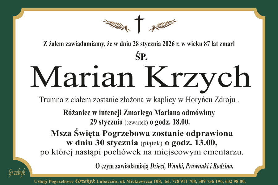 Zmarł Marian Krzych [87 lat]