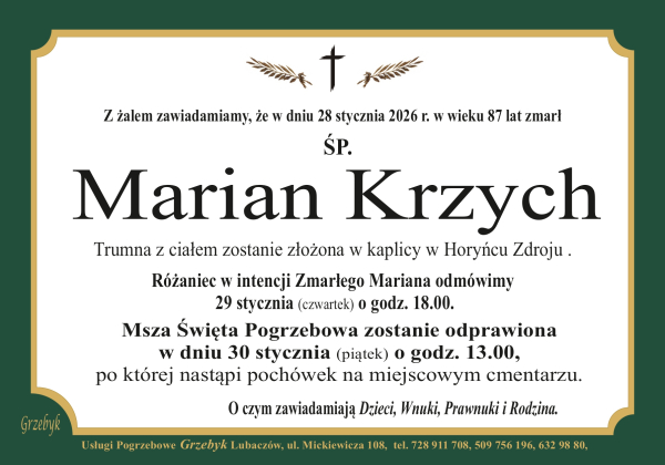 Zmarł Marian Krzych [87 lat]