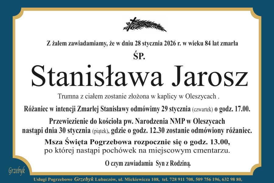 Zmarła Stanisława Jarosz [84 lata]