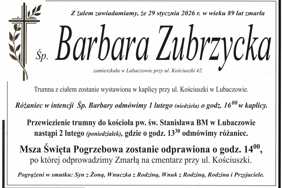 Zmarła Barbara Zubrzycka [89 lat]