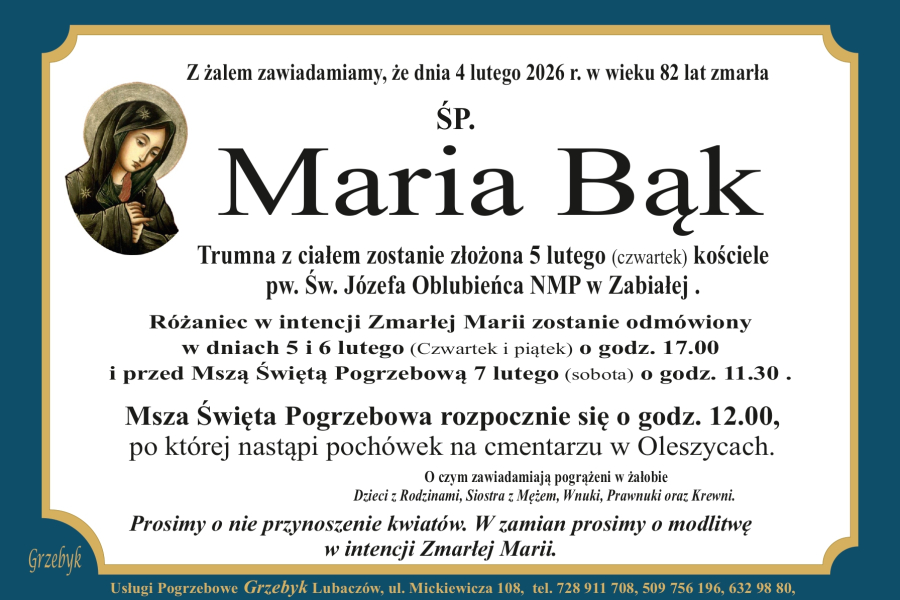 Zmarła Maria Bąk [82 lata]