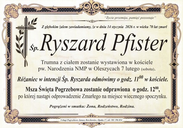 Zmarł Ryszard Pfister [70 lat]