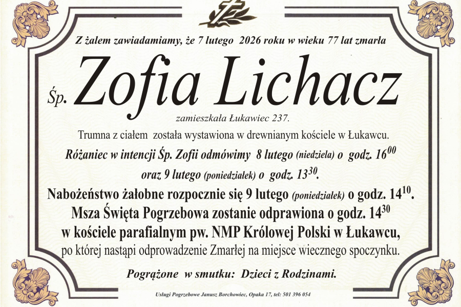 Zmarła Zofia Lichacz [77 lat]