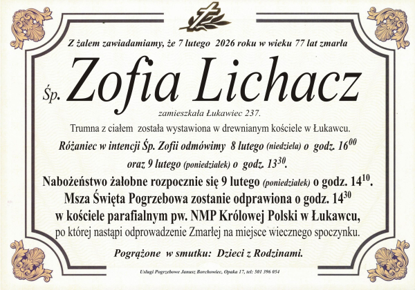 Zmarła Zofia Lichacz [77 lat]