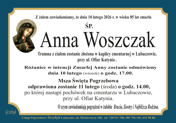 Zmarła Anna Woszczak [85 lat]