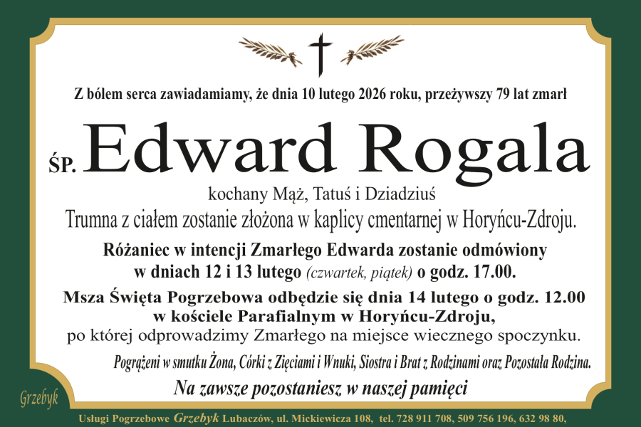 Zmarł Edward Rogala - były wójt Gminy Horyniec-Zdrój. Miał 79 lat