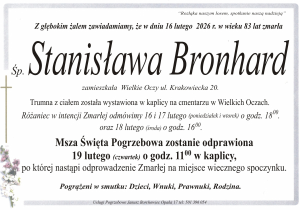 Zmarła Stanisława Bronhard [83 lata]