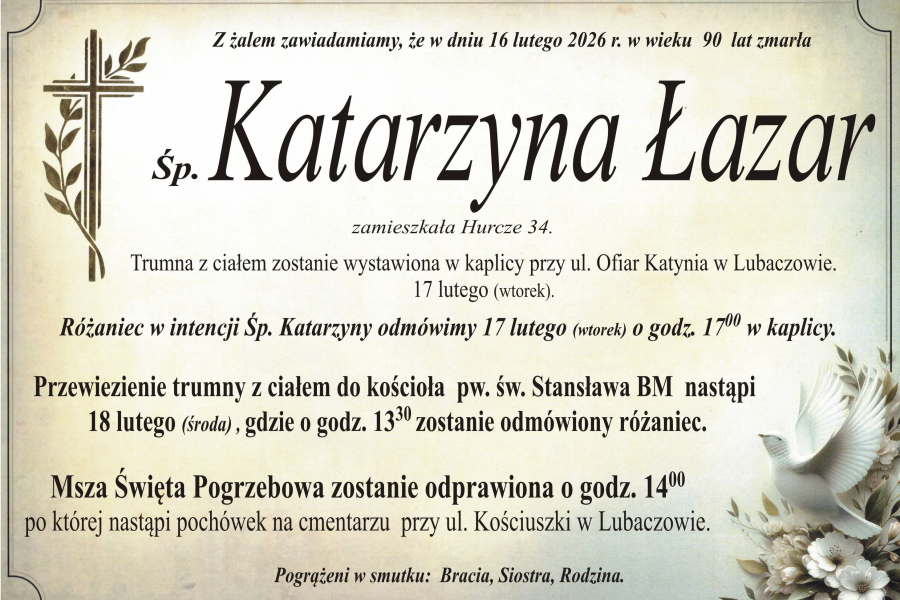 Zmarła Katarzyna Łazar [90 lat]