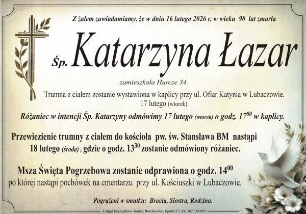Zmarła Katarzyna Łazar [90 lat]