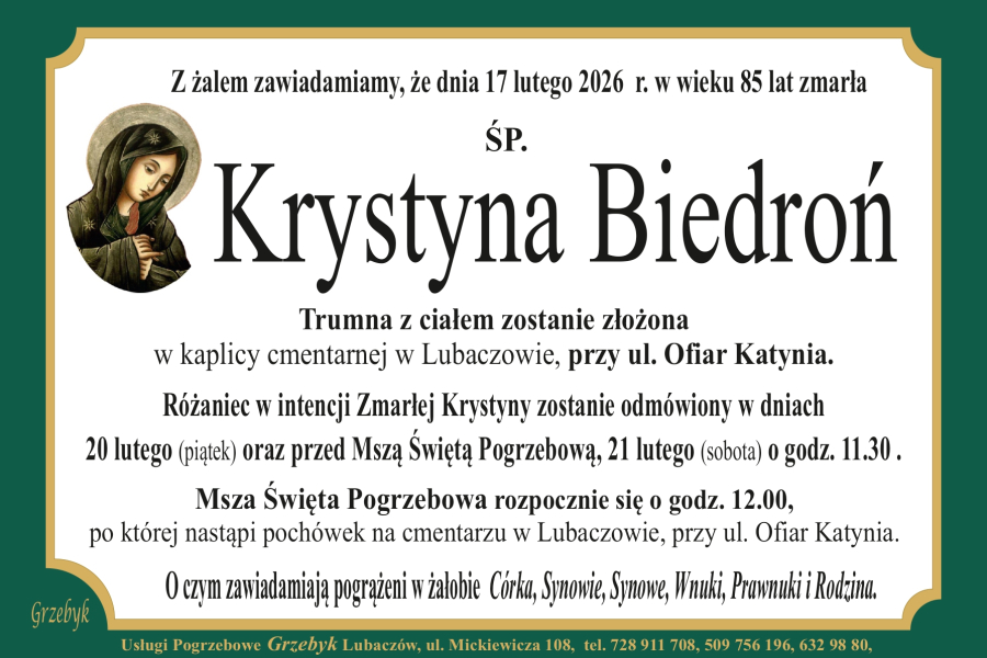 Zmarła Krystyna Biedroń [85 lat]