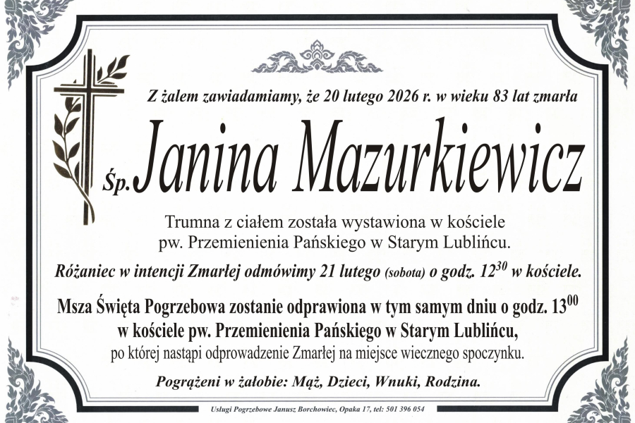 Zmarła Janina Mazurkiewicz [83 lata]
