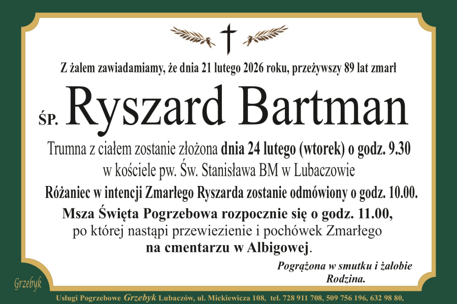 Zmarł Ryszard Bartman [89 lat]