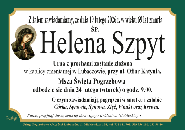 Zmarła Helena Szpyt [69 lat]