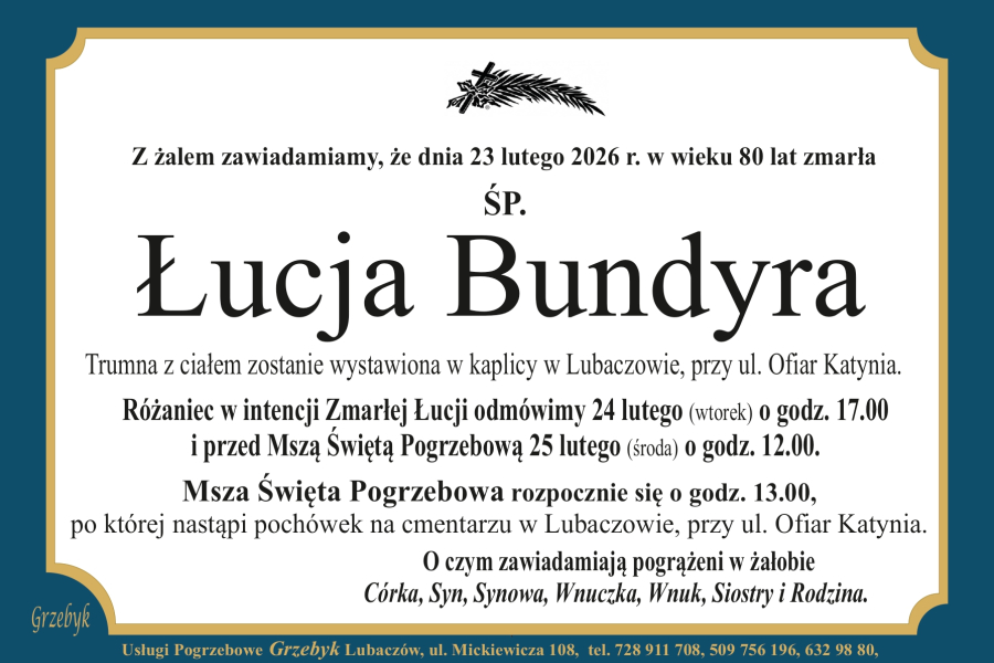 Zmarła Łucja Bundyra [80 lat]