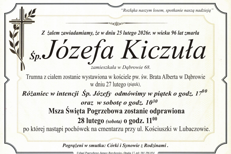 Zmarła Józefa Kiczuła [96 lat]