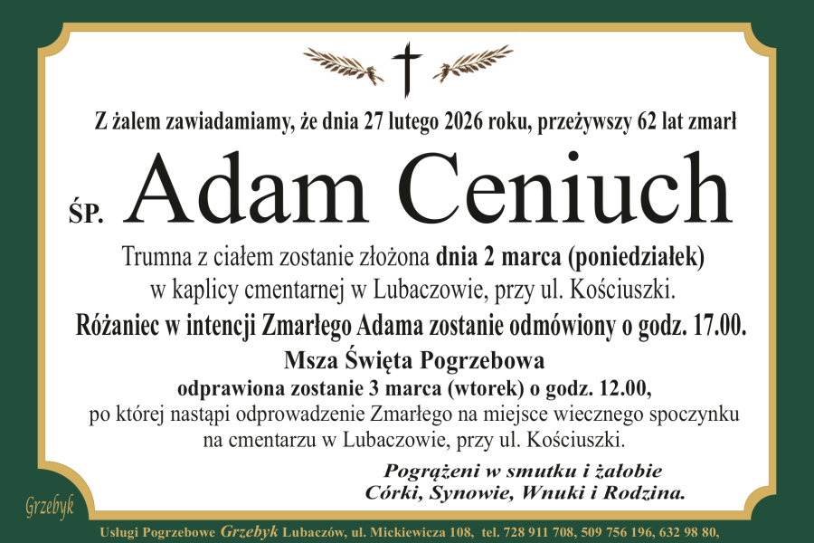 Zmarł Adam Ceniuch [62 lata]