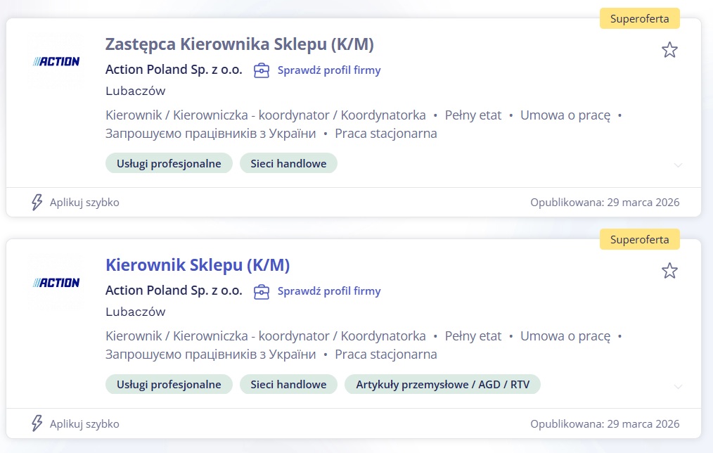 Oferta pracy Action w Lubaczowie