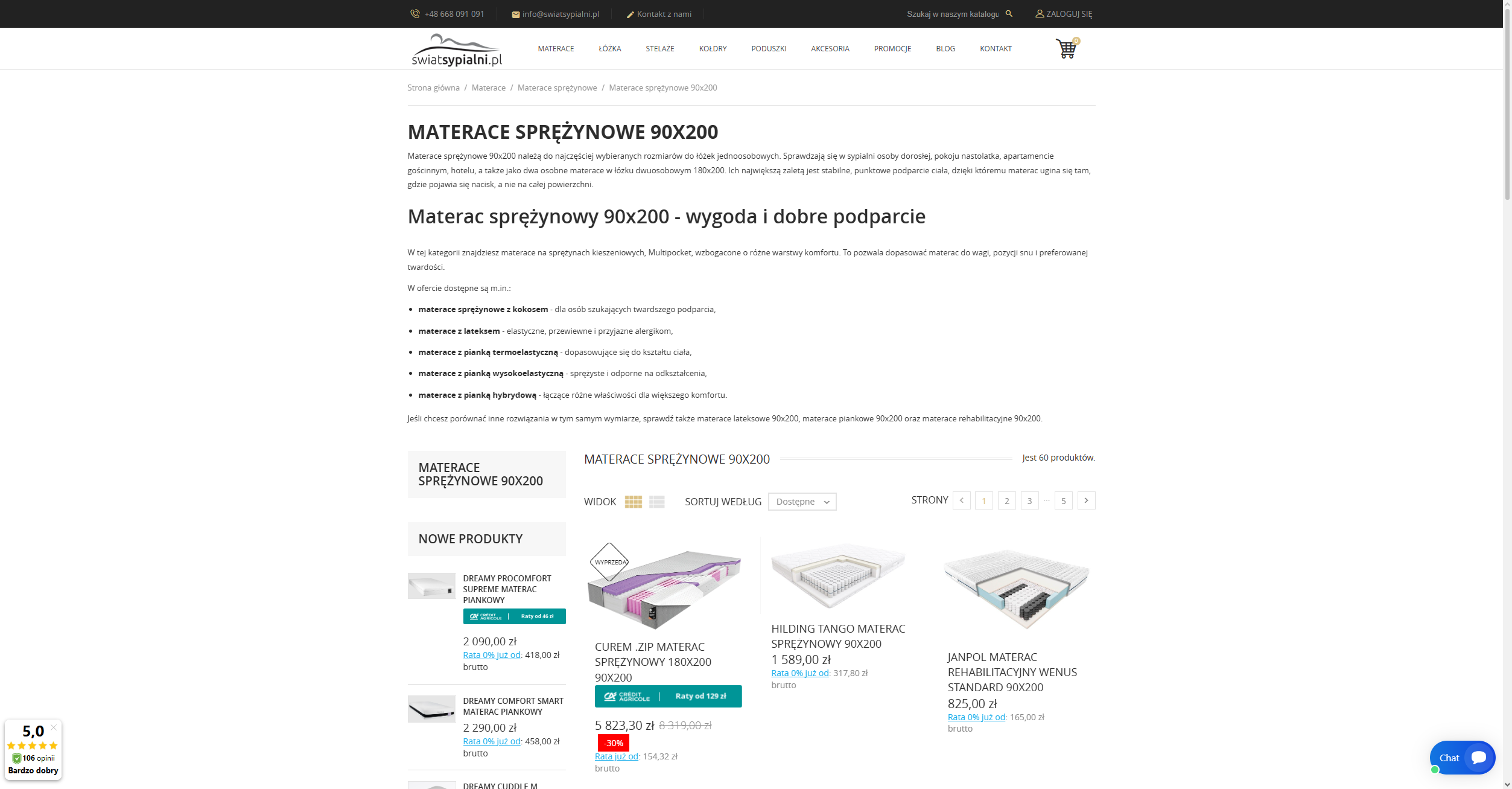 Materace sprężynowe 90x200 - Sklep Świat Sypialni